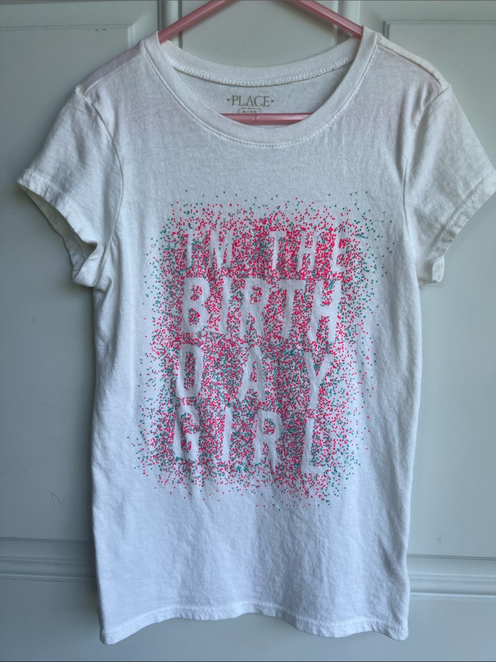 The Children's Place White Tee with Pink & Teal Glitter 'I’m The Birthday Girl'